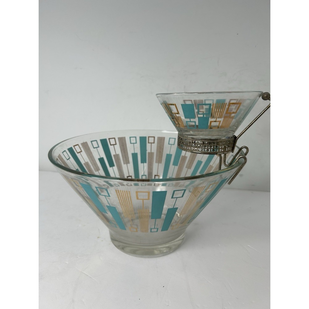 Vintage MCM Art Deco Chip and Dip Heavy Glass Set Anchor Hocking Atomic